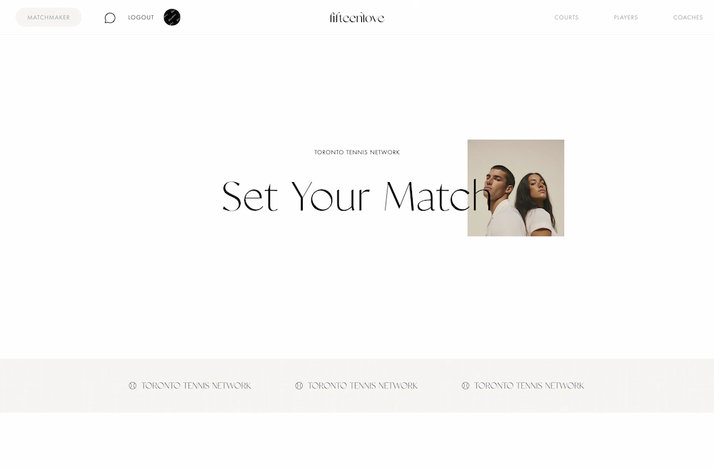 Fifteen Love app homepage